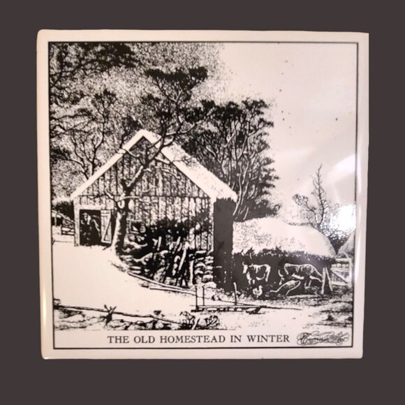 Lot 5 Vintage Currier & Ives Tile Trivet Wall Plaque American Railroad Life In - Picture 3 of 9
